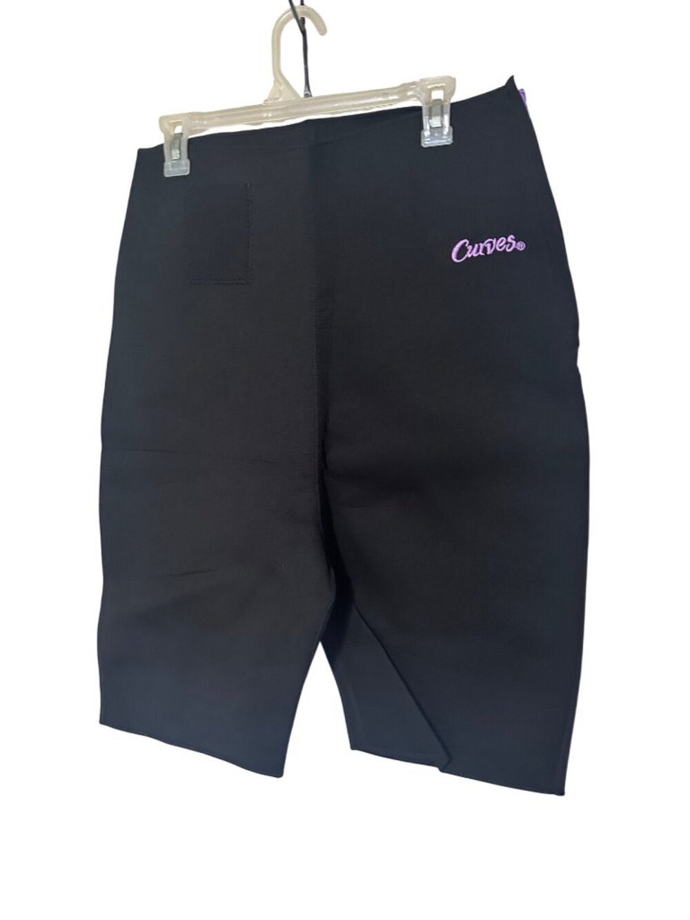 Curves black and purple zip side compression shorts size 1X